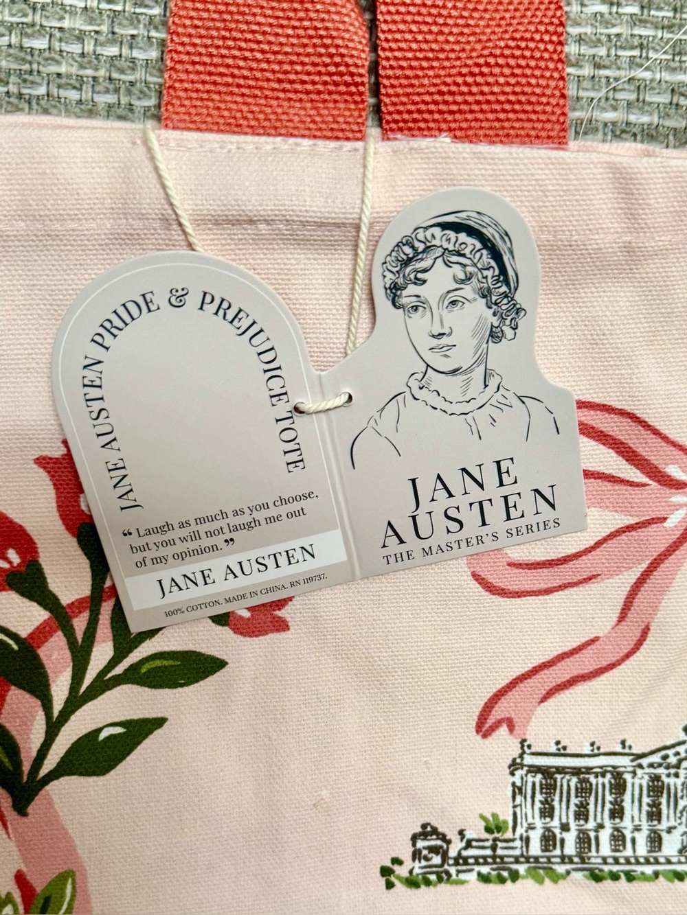 Jane Austen 🎀 Pride & Prejudice Canvas Tote Floral Soft Pink Book Bag 📚 NWT - Picture 5 of 7